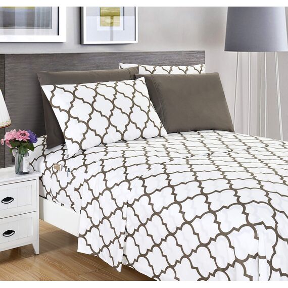 Elegant Comfort Luxuriöse weiche Bettlaken, Vierpass-Muster, 1500 Premium-Hotelqualität, Mikrofaser, Weichheit, Knitter- und lichtbeständig, 6-teilig, Weiß