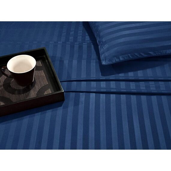 Elegant Comfort Luxuriöse weiche Bettlaken Dobby Stripe 1500, Premium-Hotelqualität, Mikrofaser, Weichheit, Knitter- und lichtbeständig (4-teilig), Bettwäscheset, Twin XL, gestreift, Saphirblau