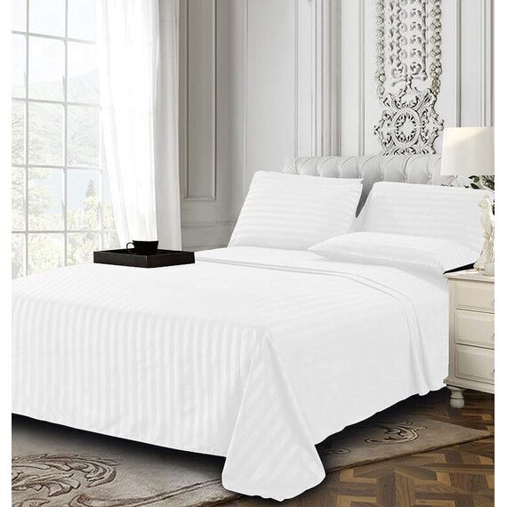 Elegant Comfort Luxuriöse, weiche Bettlaken Dobby Stripe 1500, Premium-Hotelqualität, Mikrofaser, Weichheit, knitter- und lichtbeständig (4-teilig) Bettwäsche-Set, Doppelbett, gestreift, Weiß