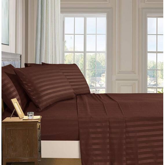 Elegant Comfort Luxuriöse weiche Bettlaken Dobby Stripe 1500, Premium-Hotelqualität, Mikrofaser, Weichheit, Knitter- und lichtbeständig (4-teilig), Bettwäscheset, Twin XL, gestreift, Espressobraun