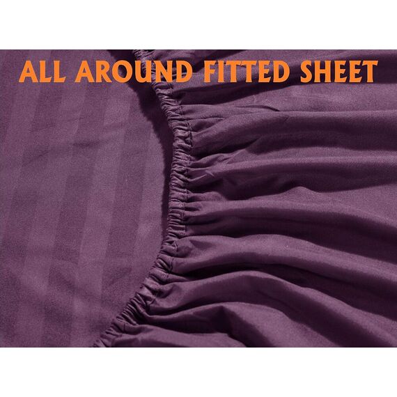 Elegant Comfort Luxuriöse, weiche Bettlaken Dobby Stripe 1500, Premium-Hotelqualität, Mikrofaser, Weichheit, Knitter- und lichtbeständig (4-teilig), Twin, gestreift, Sangria-Violett