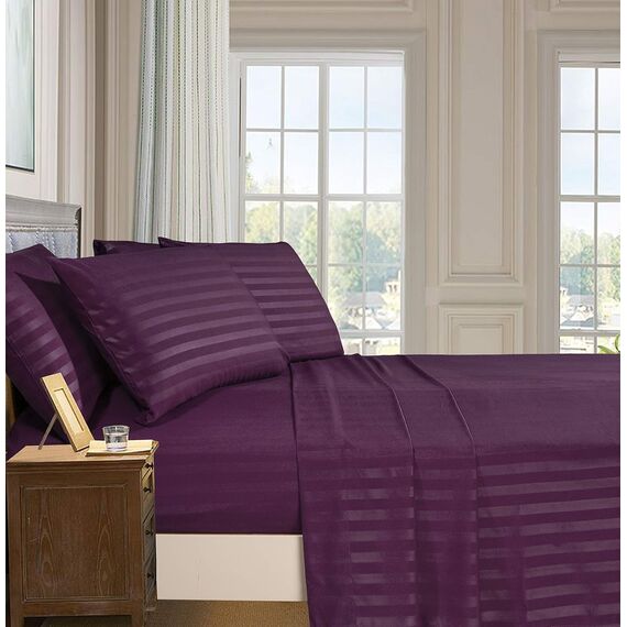 Elegant Comfort Luxuriöse, weiche Bettlaken Dobby Stripe 1500, Premium-Hotelqualität, Mikrofaser, Weichheit, Knitter- und lichtbeständig (4-teilig), Twin, gestreift, Sangria-Violett