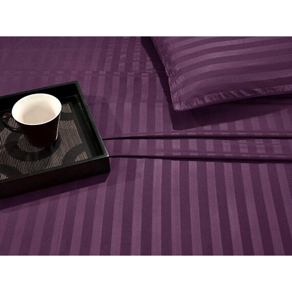 Elegant Comfort Luxuriöse, weiche Bettlaken Dobby Stripe 1500, Premium-Hotelqualität, Mikrofaser, Weichheit, Knitter- und lichtbeständig (4-teilig), Twin, gestreift, Sangria-Violett