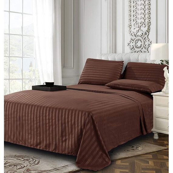 Elegant Comfort Luxuriöse, weiche Bettlaken Dobby Stripe 1500, Premium-Hotelqualität, Mikrofaser, Weichheit, Knitter- und lichtbeständig (4-teilig) Bettwäsche-Set, Twin, gestreift, Espresso-Braun