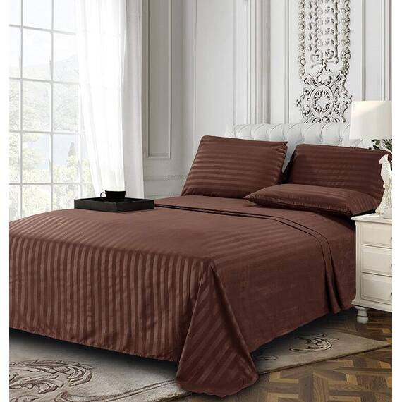 Elegant Comfort Luxuriöse weiche Bettlaken Dobby Stripe 1500, Premium-Hotelqualität, Mikrofaser, Weichheit, Knitter- und lichtbeständig (4-teilig), Bettwäscheset, Twin XL, gestreift, Espressobraun