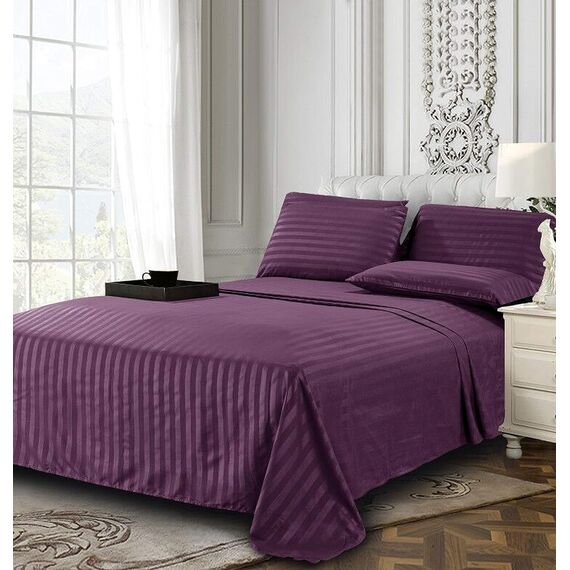 Elegant Comfort Luxuriöse, weiche Bettlaken Dobby Stripe 1500, Premium-Hotelqualität, Mikrofaser, Weichheit, Knitter- und lichtbeständig (4-teilig), Twin, gestreift, Sangria-Violett