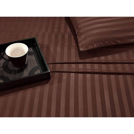 Elegant Comfort Luxuriöse weiche Bettlaken Dobby Stripe 1500, Premium-Hotelqualität, Mikrofaser, Weichheit, Knitter- und lichtbeständig (4-teilig), Bettwäscheset, Twin XL, gestreift, Espressobraun