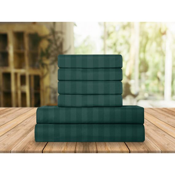 Elegant Comfort Luxuriöse, weiche Bettlaken Dobby Stripe 1500, Premium-Hotelqualität, Mikrofaser, Weichheit, Knitter- und lichtbeständig (6-teilig), Kingsize-Bett, gestreift, Waldgrün