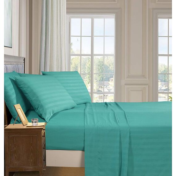 Elegant Comfort Luxuriöse weiche Bettlaken Dobby Stripe 1500, Premium-Hotelqualität, Mikrofaser, Weichheit, Knitter- und lichtbeständig (4-teilig), Bettwäscheset, Twin XL, gestreift, Santorini