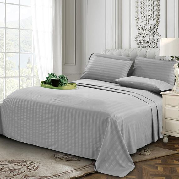 Elegant Comfort Luxuriöses, weiches Bettlaken, Dobby Stripe 1500, Premium-Hotelqualität, Mikrofaser, Weichheit, Knitter- und lichtbeständig (6-teilig), Bettwäsche-Set, Full, gestreift, Silbergrau
