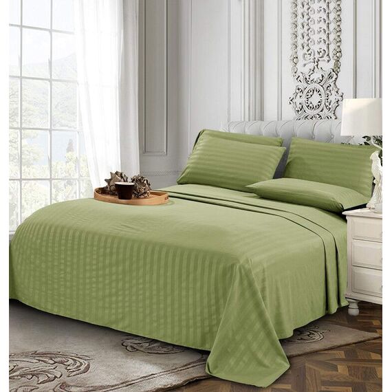 Elegant Comfort Luxuriöses, weiches Bettlaken, Dobby Stripe 1500, Premium-Hotelqualität, Mikrofaser, Weichheit, Knitter- und lichtbeständig (6-teilig), komplettes Bettwäsche-Set, Olivgrün