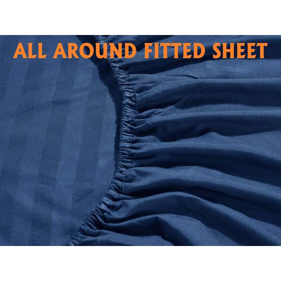 Elegant Comfort Luxuriöses weiches Bettlaken, Dobby-Streifen-1500, Premium-Hotelqualität, Mikrofaser, Weichheit, Knitter- und lichtbeständig (6-teilig), California-King-Size-Bett, Saphirblau