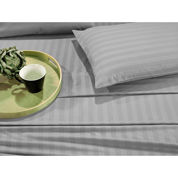 Elegant Comfort Luxuriöse, weiche Bettwäsche Dobby Stripe 1500, Premium-Hotelqualität, Mikrofaser, Weichheit, Knitter- und lichtbeständig (6-teilig), Kingsize-Bett, gestreift, Silbergrau