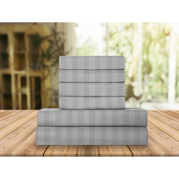 Elegant Comfort Luxuriöse, weiche Bettwäsche Dobby Stripe 1500, Premium-Hotelqualität, Mikrofaser, Weichheit, Knitter- und lichtbeständig (6-teilig), Kingsize-Bett, gestreift, Silbergrau