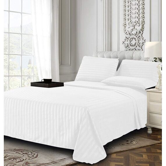 Elegant Comfort Luxuriöse weiche Bettlaken, Dobby-Streifen, 1500, Premium-Hotelqualität, Mikrofaser, weich, Knitter- und lichtbeständig, 6-teilig, Queen-Size-Bett, Weiß