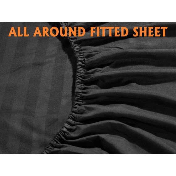 Elegant Comfort Luxuriöses weiches Bettlaken, Dobby-Streifen-1500, Premium-Hotelqualität, Mikrofaser, Weichheit, Knitter- und lichtbeständig (6-teilig), California-King-Size-Bett, Schwarz