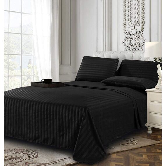 Elegant Comfort Luxuriöses weiches Bettlaken, Dobby-Streifen-1500, Premium-Hotelqualität, Mikrofaser, Weichheit, Knitter- und lichtbeständig (6-teilig), California-King-Size-Bett, Schwarz