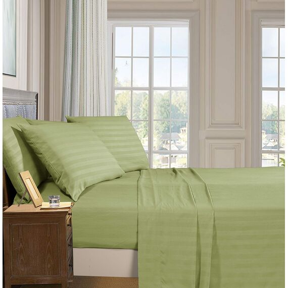 Elegant Comfort Luxuriöses, weiches Bettlaken, Dobby Stripe 1500, Premium-Hotelqualität, Mikrofaser, Weichheit, Knitter- und lichtbeständig (6-teilig), komplettes Bettwäsche-Set, Olivgrün