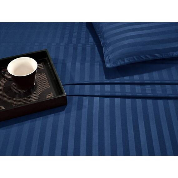 Elegant Comfort Luxuriöses weiches Bettlaken, Dobby-Streifen-1500, Premium-Hotelqualität, Mikrofaser, Weichheit, Knitter- und lichtbeständig (6-teilig), California-King-Size-Bett, Saphirblau