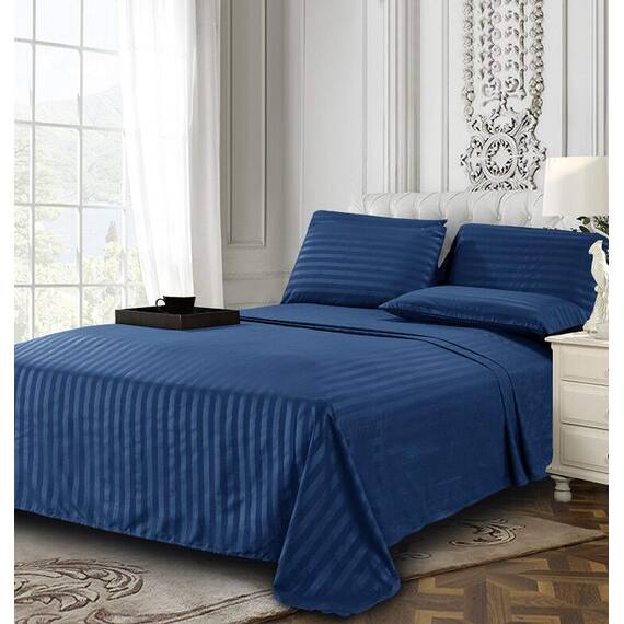 Elegant Comfort Luxuriöses weiches Bettlaken, Dobby-Streifen-1500, Premium-Hotelqualität, Mikrofaser, Weichheit, Knitter- und lichtbeständig (6-teilig), California-King-Size-Bett, Saphirblau
