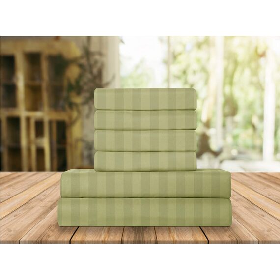Elegant Comfort Luxuriöses, weiches Bettlaken, Dobby Stripe 1500, Premium-Hotelqualität, Mikrofaser, Weichheit, Knitter- und lichtbeständig (6-teilig), komplettes Bettwäsche-Set, Olivgrün