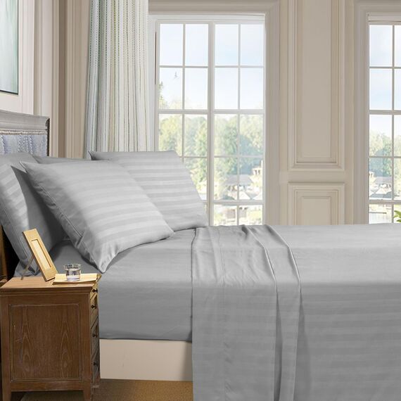 Elegant Comfort Luxuriöse, weiche Bettwäsche Dobby Stripe 1500, Premium-Hotelqualität, Mikrofaser, Weichheit, Knitter- und lichtbeständig (6-teilig), Kingsize-Bett, gestreift, Silbergrau