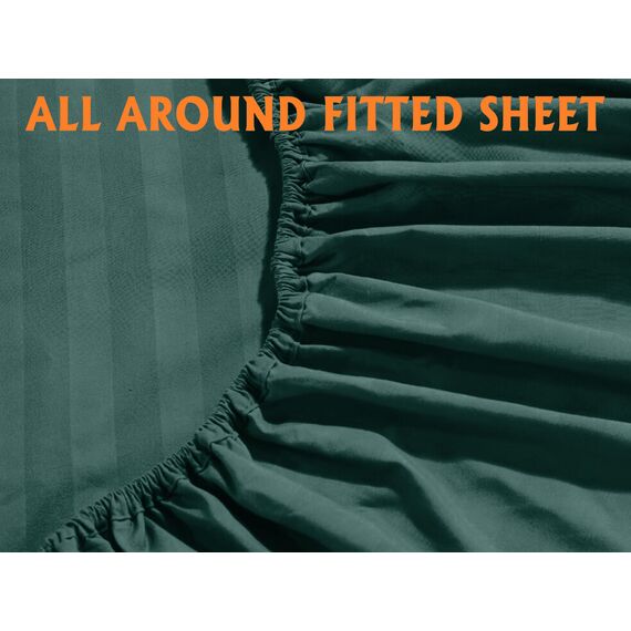 Elegant Comfort Luxuriöse, weiche Bettlaken Dobby Stripe 1500, Premium-Hotelqualität, Mikrofaser, Weichheit, Knitter- und lichtbeständig (6-teilig), Kingsize-Bett, gestreift, Waldgrün