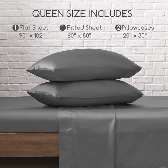 MR&HM Satin-Bettwäsche-Set, 4-teilig, seidiges Bettwäsche-Set mit 38,1 cm tiefer Tasche für Matratze (Queen-Size-Bett, Dunkelgrau)