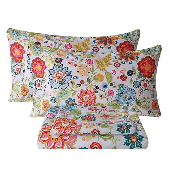 Bedlifes Queen-Bettwäsche-Set, ultraweich, atmungsaktiv, seidig, Blumenmuster, Tiefe Taschen, 100% Mikrofaser, 4-teilig, Queen-Size-Größe, Blumenmuster, Frühling