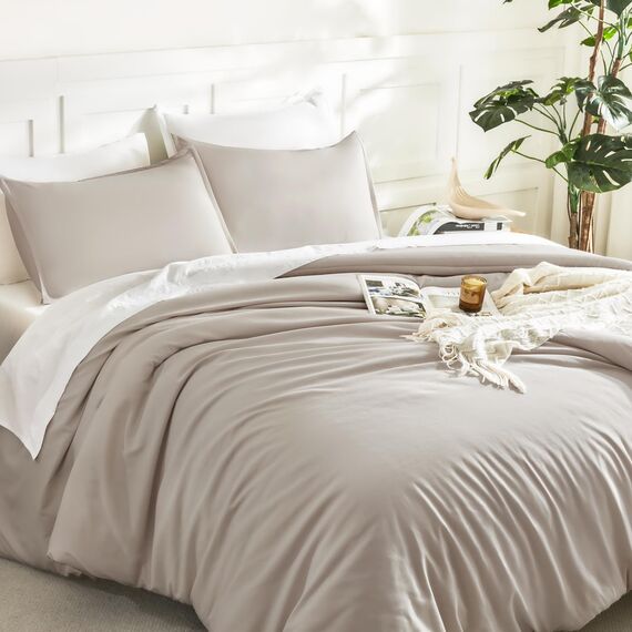Litanika Linen Grey Comforter Set California King Size, 3-teiliges Cal King Size, leicht, solide, flauschiges Bettwäsche-Set für alle Jahreszeiten (277 x 244 cm Bettdecke und 2 Kissenbezüge)