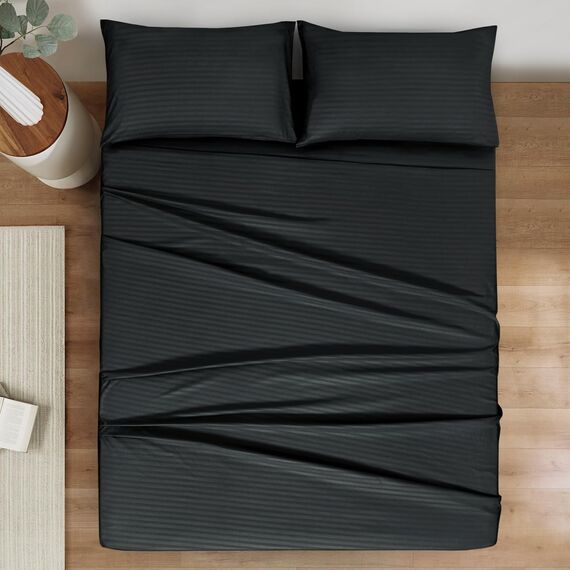 Mejoroom Gestreiftes Queen-Size-Bettlaken-Set, luxuriöses Hotel-Bettwäsche-Set für 1800, Bettlaken und Kissenbezüge, tiefes Spannbetttuch, weich, atmungsaktiv, knitter- und lichtbeständig, 4-teilig