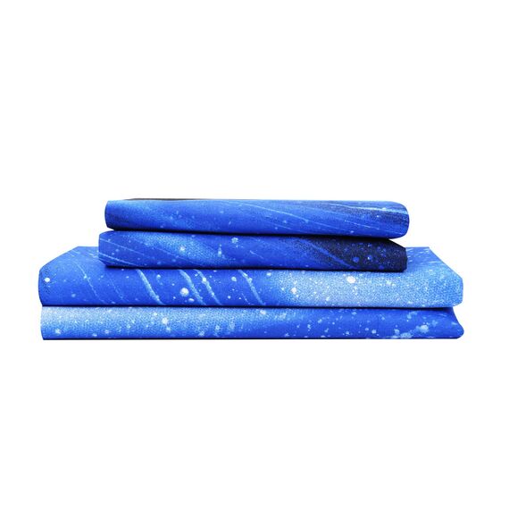 Bedlifes Galaxie-Bettwäsche-Set Bettbezug mit Weltraum-Motiv, 4-teilig, Bettlaken und Spannbettlaken mit 2 Kissenbezügen (Hellblau)