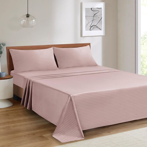 Mejoroom Gestreifte Bettlaken in voller Größe – extra weiches Bettlaken in voller Größe – 40,6 cm tiefes Bettlaken-Set, atmungsaktiv, knitterfrei, farbecht und schmutzabweisend, 4-teilig (02-Dusty