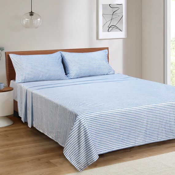 Mejoroom Gestreiftes Bettwäsche-Set für King-Size-Betten – weiche Mikrofaser, Spannbettlaken mit tiefen Taschen, weich, atmungsaktiv, knitter- und lichtbeständig – 4-teilig (blaue Streifen)