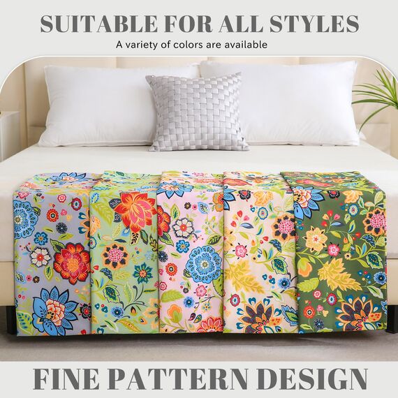 Bedlifes Bettwäsche-Set für Kingsize-Bett, ultraweich, atmungsaktiv, seidige Blumen, Tiefe Taschen, 100% Mikrofaser, 4-teilig, King-Size-Bett mit Blumenmuster, Salbeigrün