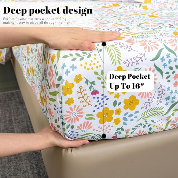Bedlifes Bettwäsche-Set für Doppelbett, ultraweich, atmungsaktiv, seidige Blume, tiefe Taschen, 100 % Mikrofaser, 3-teiliges Bettwäsche-Set für Doppelbetten mit Blumenmuster