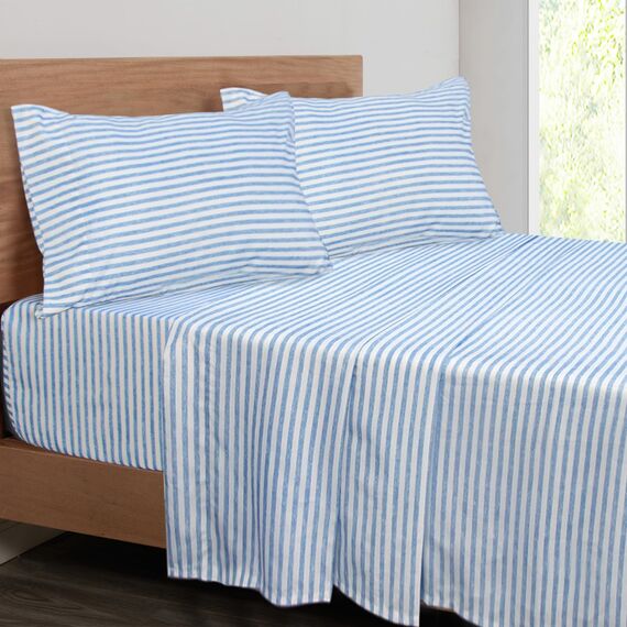 Mejoroom Gestreiftes Bettwäsche-Set für King-Size-Betten – weiche Mikrofaser, Spannbettlaken mit tiefen Taschen, weich, atmungsaktiv, knitter- und lichtbeständig – 4-teilig (blaue Streifen)