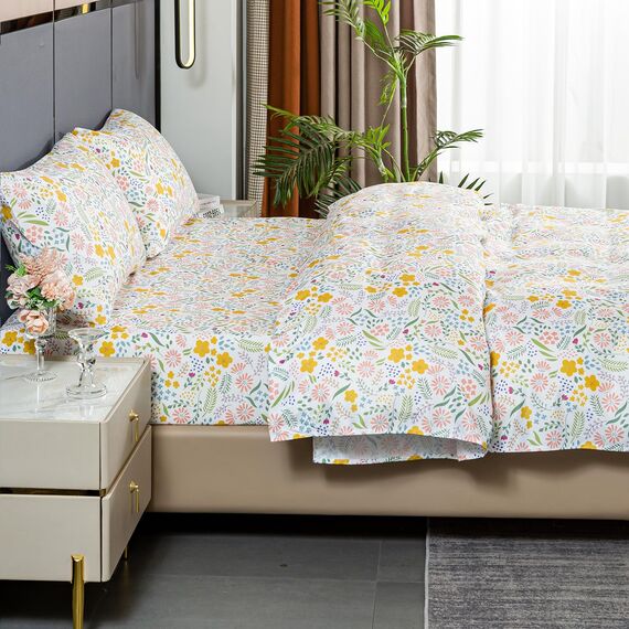Bedlifes Bettwäsche-Set für Kingsize-Bett, ultraweich, atmungsaktiv, seidige Blumen, tiefe Taschen, 100 % Mikrofaser, 4-teilig, King-Size-Größe mit Blumenmuster