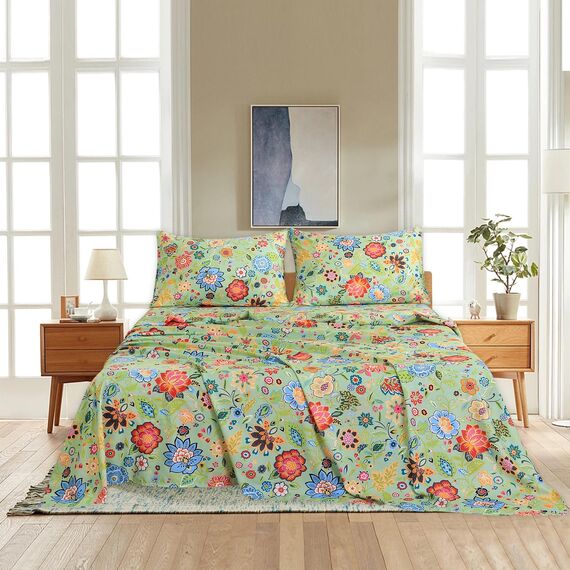 Bedlifes Queen-Bettwäsche-Set, ultraweich, atmungsaktiv, seidige Blumen, tiefe Taschen, 100 % Mikrofaser, 4-teiliges Queen-Size-Bett mit Blumenmuster, Salbeigrün
