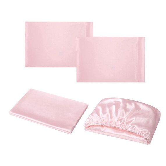 Homiest 4pcs Satin Sheets Set Luxury Silky Satin Bedding Set with Deep Pocket, 1 Fitted Sheet + 1 Flat Sheet + 2 Pillowcases (Queen Size, Blush Pink)