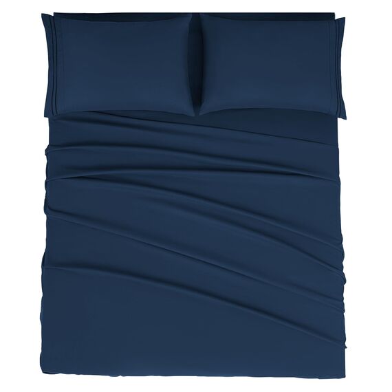 Mejoroom Laken in voller Größe, Fadenzahl 1800, luxuriöse volle Laken mit 38.1 cm tiefer Tasche, Premium-Bettwäsche-Kollektion – extra weich, atmungsaktiv, knitterfrei, 4-teilig (voll, marineblau)