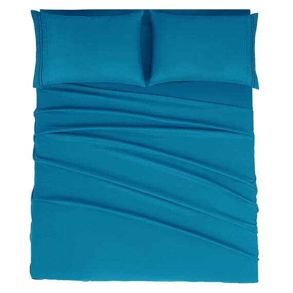 Mejoroom Queen-Size-Bettlaken-Set – Hotel Luxus 1800 Bettlaken und Kissenbezüge – Spannbetttuch mit tiefen Taschen, hypoallergen, knitterfrei und atmungsaktiv, 4-teilig (Queen, Pfauenblau)