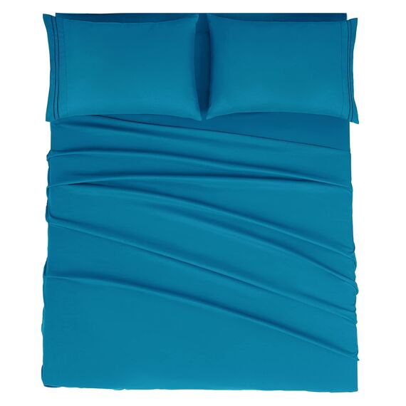 Mejoroom Bettlaken-Set, extra weiche, luxuriöse ägyptische Bettlaken mit 38.1 cm tiefer Tasche, Premium-Bettwäsche-Kollektion – atmungsaktiv, knitterfrei, hypoallergen – 4-teilig (voll, Pfauenblau)