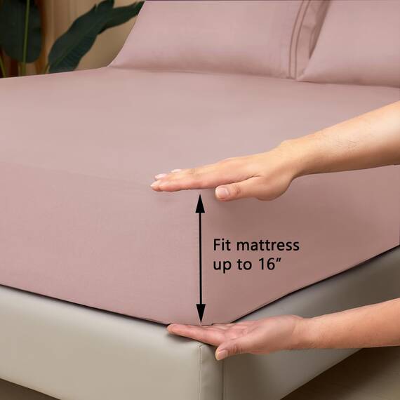 Mejoroom King-Size-Bettlaken, Fadenzahl 1800, Luxus-Kingsize-Bettlaken mit 38.1 cm tiefer Tasche, Premium-Bettwäsche-Kollektion, extra weich, atmungsaktiv, 4-teilig (Kingsize, Dusty Pink)