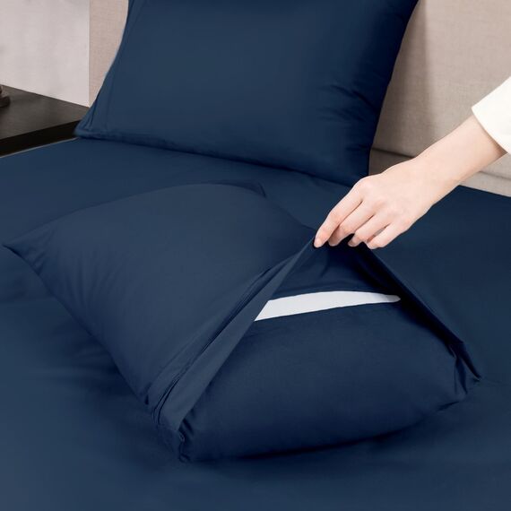 Mejoroom Laken in voller Größe, Fadenzahl 1800, luxuriöse volle Laken mit 38.1 cm tiefer Tasche, Premium-Bettwäsche-Kollektion – extra weich, atmungsaktiv, knitterfrei, 4-teilig (voll, marineblau)