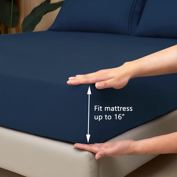 Mejoroom Bettwäsche-Set für Doppelbetten – Bettlaken und Kissenbezüge für Kinder – Hotel-Luxus-Bettlaken für Jungen und Mädchen – Spannbettlaken mit tiefen Taschen, 3-teilig (Doppelbett, Marineblau)