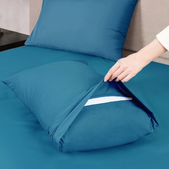 Mejoroom Bettwäsche-Set für King-Size-Betten – Hotel-Luxus-Bettlaken und Kissenbezüge – 40.6 cm tiefes Spannbetttuch, hypoallergen, knitterfrei und atmungsaktiv, 4-teilig (King-Size, Pfauenblau)