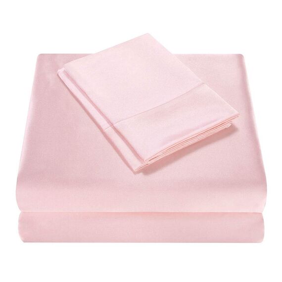 Homiest 4pcs Satin Sheets Set Luxury Silky Satin Bedding Set with Deep Pocket, 1 Fitted Sheet + 1 Flat Sheet + 2 Pillowcases (Queen Size, Blush Pink)