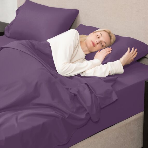 Mejoroom California King Bettwäsche-Set, 38.1 cm tiefe Taschen, Fadenzahl 1800, Perkal, Kalifornien, King-Size-Bettlaken, knitterfrei und farbbeständig (California Kingsize, Violett)