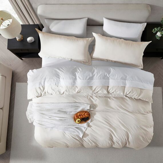 Nestl Cremefarbenes Bettbezug-Set für Queen-Size-Betten, weich, vorgewaschen, 3-teilig, mit Reißverschluss, 1 Bettbezug 228,6 x 228,6 cm und 2 Kissenbezüge, keine Bettdecke